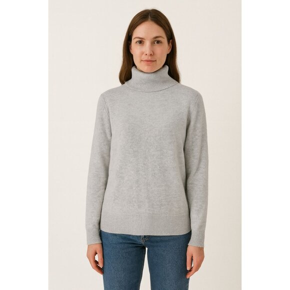 Lands End Gray Cashmere Turtleneck Long Sleeve Sweater Size L - Picture 1 of 7
